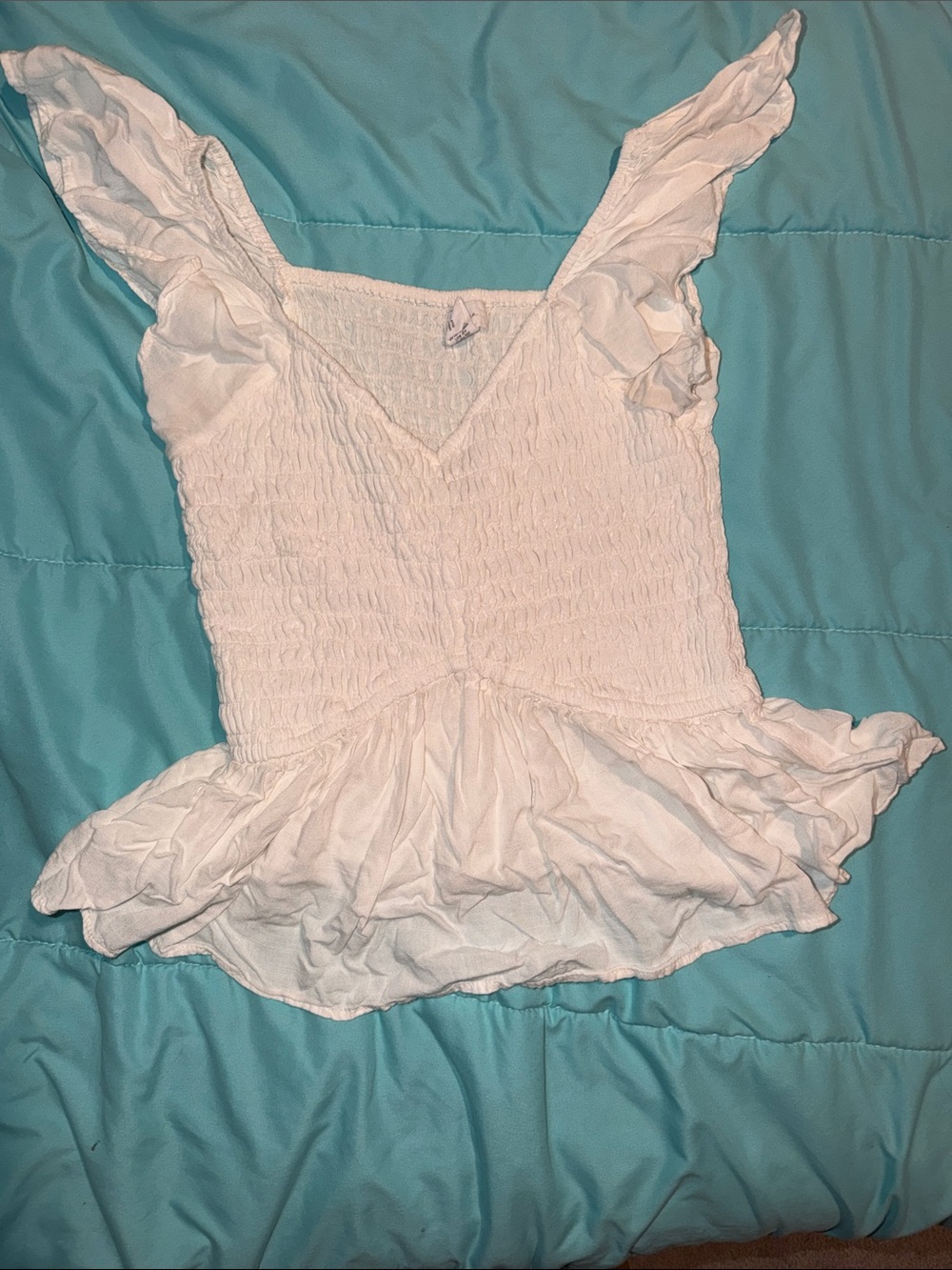 Japna White Ruffled Smocked Tank Top